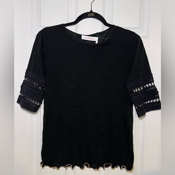 SEE BY CHLOE Women's Black Thin Knit Eyelet Trimmed Short Sleeve Size XL - Picture 2 of 12